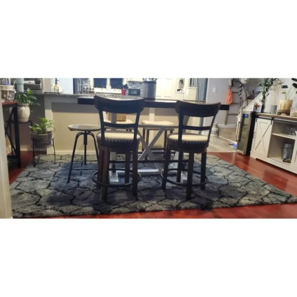 6x9 Area Rug, Washable Fluffy Grey Black Geometric Shag Carpet for Home Decor